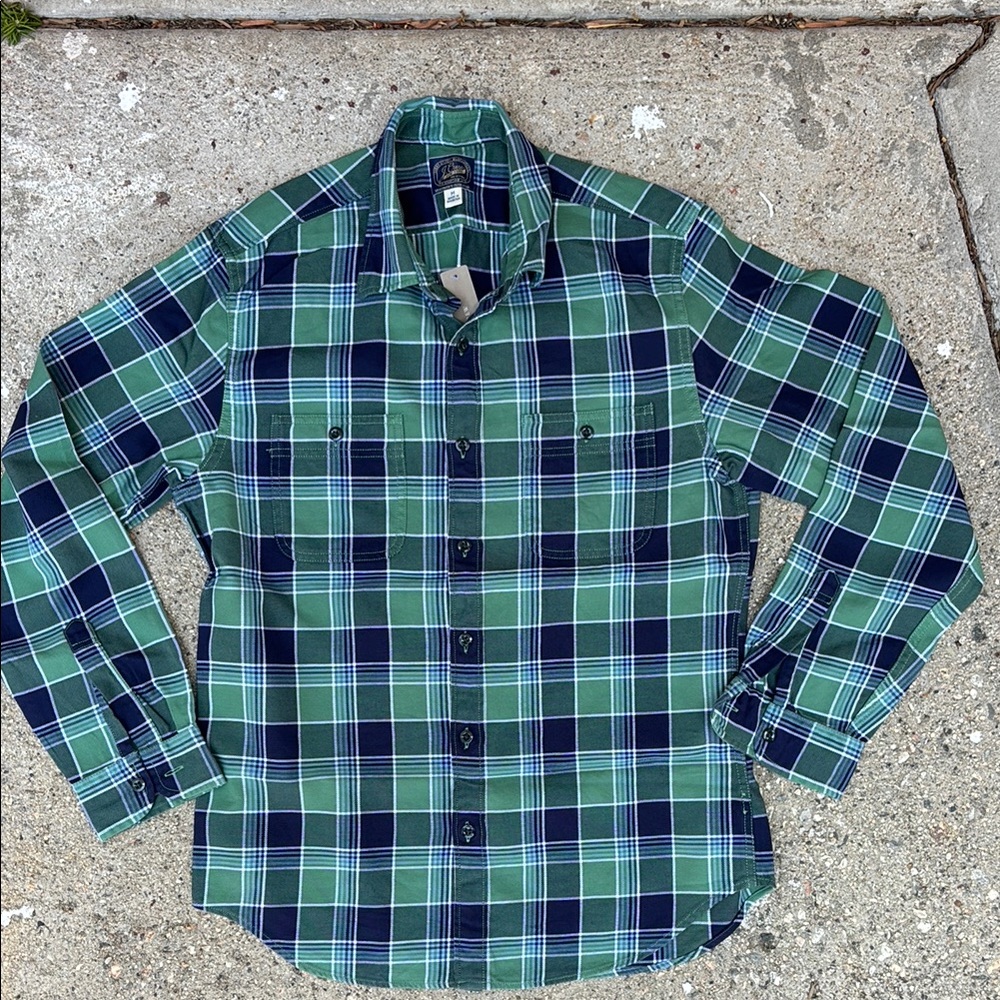 J.CREW Midweight Flannel Shirt - Medium - Rugby Green (Green/Navy) - NWT